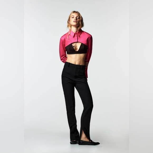 Zara Fuchsia🩷🩷🩷 Poplin Cropped Top - Size Large - NWT - Picture 1 of 7